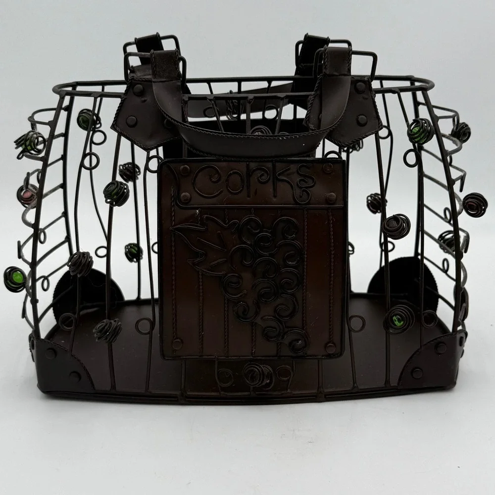 Epic Products Metal Purse Wine Cork Holder Cage Bronze Handbag Decor Grapes